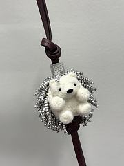 Loewe Hedgehog Charm In Felt Beads And Calfskin Silver/ Soft White - 4