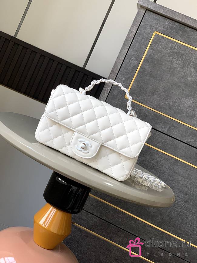 Chanel Mini Flap Bag With Top Handle Lambskin Lacquered Metal White - 20x12x6cm - 1