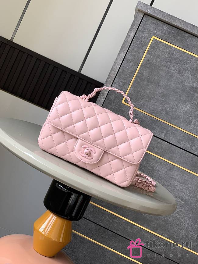 Chanel Mini Flap Bag With Top Handle Lambskin Lacquered Metal Pink - 20x12x6cm - 1