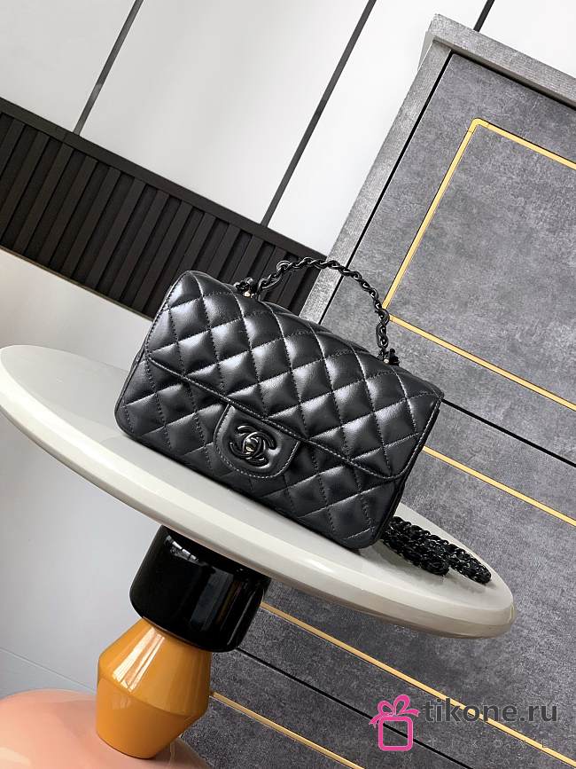 Chanel Mini Flap Bag With Top Handle Lambskin Lacquered Metal Black - 20x12x6cm - 1