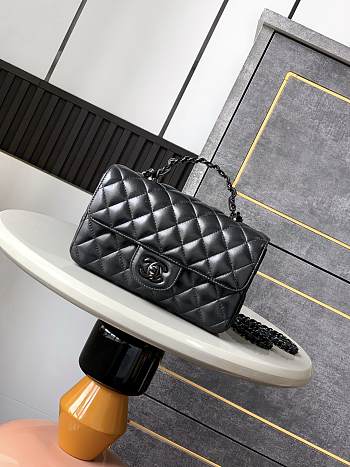 Chanel Mini Flap Bag With Top Handle Lambskin Lacquered Metal Black - 20x12x6cm