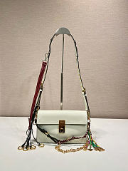 Prada Soft Sound Small Leather Shoulder Bag With Charms White - 24x13.5x6cm - 1