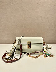 Prada Soft Sound Small Leather Shoulder Bag With Charms White - 24x13.5x6cm - 2