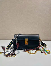 Prada Soft Sound Small Leather Shoulder Bag With Charms Black - 24x13.5x6cm - 3