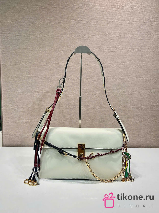 Prada Soft Sound Large Leather Shoulder Bag With Charms White - 35x19.5x10.5cm - 1