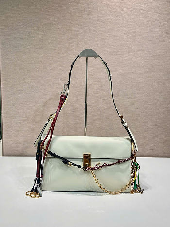 Prada Soft Sound Large Leather Shoulder Bag With Charms White - 35x19.5x10.5cm