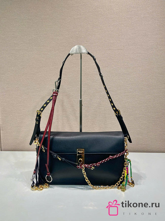 Prada Soft Sound Large Leather Shoulder Bag With Charms Black - 35x19.5x10.5cm - 1