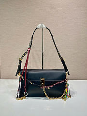 Prada Soft Sound Large Leather Shoulder Bag With Charms Black - 35x19.5x10.5cm - 1