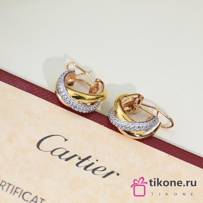 Cartier Trinity Earrings Classic Model Semi Paved White Gold Yellow Gold Rose Gold Diamonds - 1