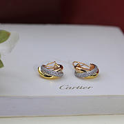 Cartier Trinity Earrings Classic Model Semi Paved White Gold Yellow Gold Rose Gold Diamonds - 6