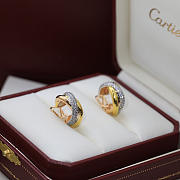 Cartier Trinity Earrings Classic Model Semi Paved White Gold Yellow Gold Rose Gold Diamonds - 3