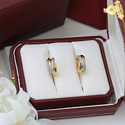 Cartier Trinity Earrings Classic Model Semi Paved White Gold Yellow Gold Rose Gold Diamonds - 2