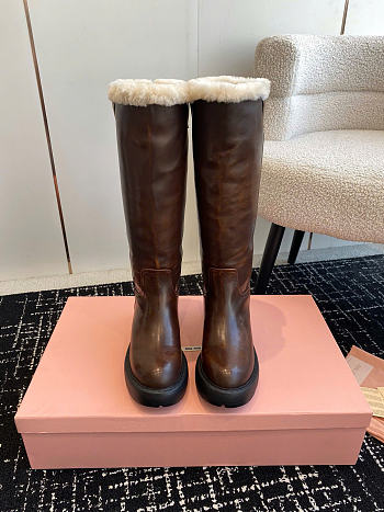 Miumiu Fume Leather Boots Sienna