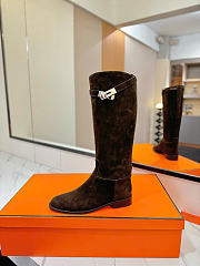 Hermes Kelly Jumping Boot Brown Suede Silver Hardware - 6