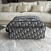 Dior Toiletry Bag Beige and Black Dior Oblique Jacquard with Black Grained Calfskin - 24.5x14.5x13cm - 1