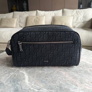 Dior Toiletry Bag Black Dior Oblique Jacquard and Black Grained Calfskin - 24.5x14.5x13cm