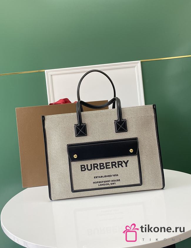 Buberry Small Freya Tote Natural/ Black - 33x12.5x26cm - 1