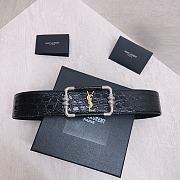 YSL Monogram Crocodile Embossed Leather Vintage Belt Black 45mm - 1