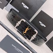 YSL Monogram Crocodile Embossed Leather Vintage Belt Black 45mm - 4