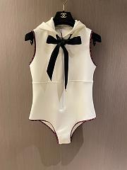 Chanel Swimsuit Stretch Jersey Silk White Black & Burgundy - 1