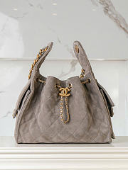 Chanel Drawstring Bucket Hobo Small Suede Gray - 30×26×14cm - 1