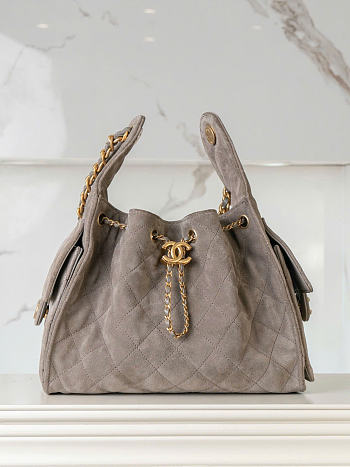 Chanel Drawstring Bucket Hobo Small Suede Gray - 30×26×14cm