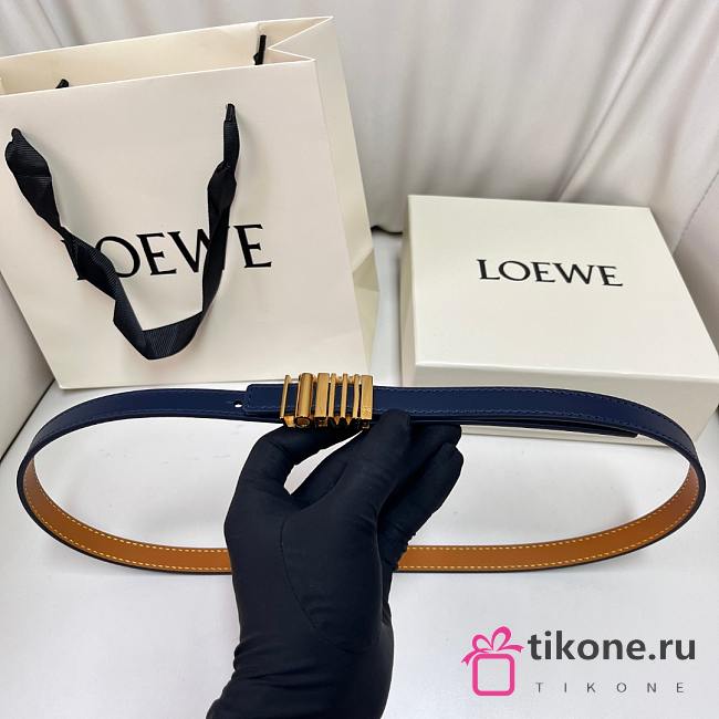 Loewe Graphic Belt In Classic Calfskin Navy Gold 1.5cm - 1