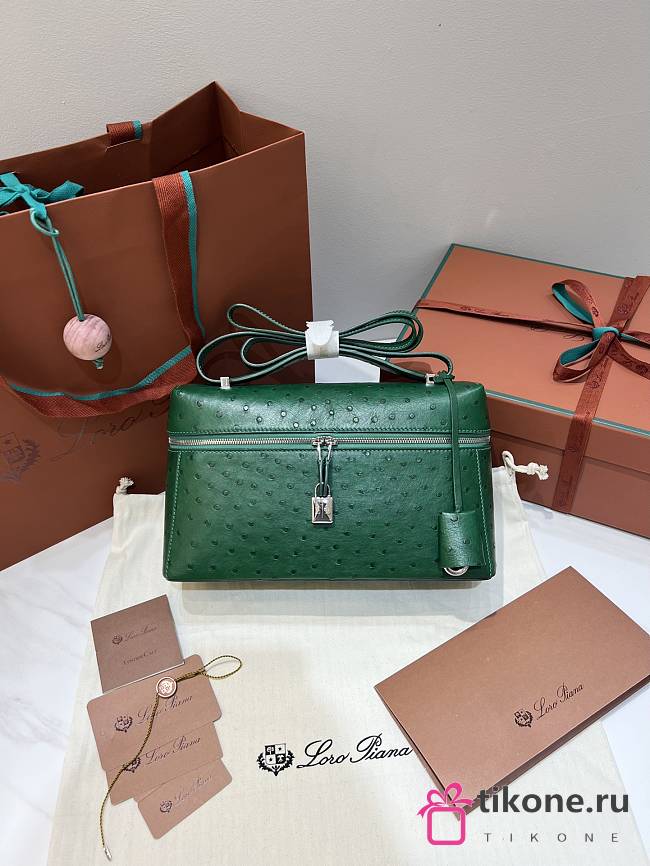 Loro Piana Extra Bag L27 Ostrich Leather Green - 27x16x10cm - 1