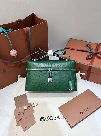 Loro Piana Extra Bag L27 Ostrich Leather Green - 27x16x10cm