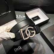 D&G Lux Leather Belt With Crossover DG Logo Silver Buckle Black 35mm - 3