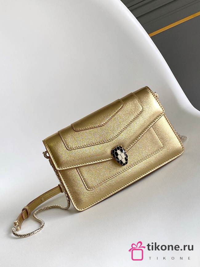 Blvgari Serpenti Forever Chain Pochette Calf Leather Light Gold - 20x11x3.5cm - 1