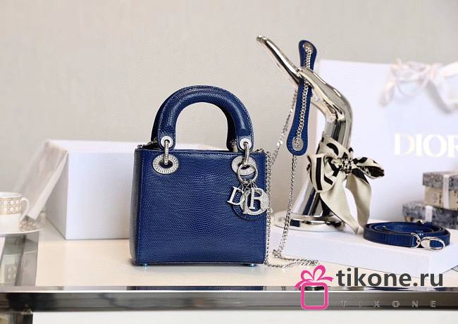 Mini Lady Dior Bag Dark Blue Mizard Lamskin Diamond - 17x15x7cm - 1