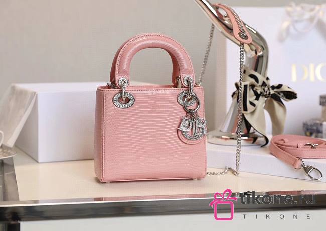 Mini Lady Dior Bag Light Pink Mizard Lamskin Diamond - 17x15x7cm - 1