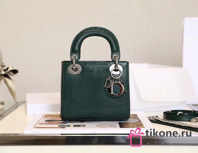 Mini Lady Dior Bag Dark Green Mizard Lamskin - 17x15x7cm - 1