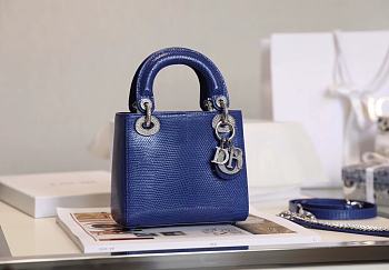 Mini Lady Dior Bag Blue Mizard Lamskin Diamond - 17x15x7cm