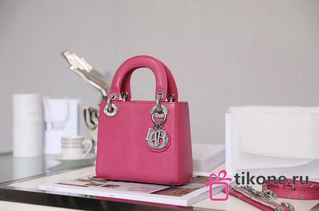 Mini Lady Dior Bag Pink Mizard Lamskin Diamond - 17x15x7cm  - 1