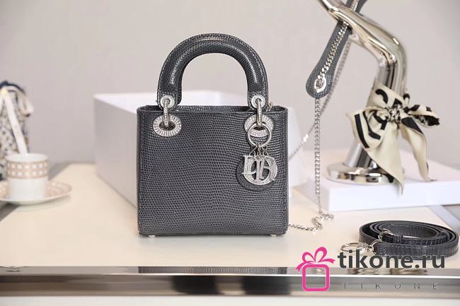 Mini Lady Dior Bag Gray Mizard Lamskin Diamond - 17x15x7cm - 1