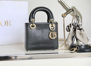 Mini Lady Dior Bag Black Mizard Lamskin - 17x15x7cm