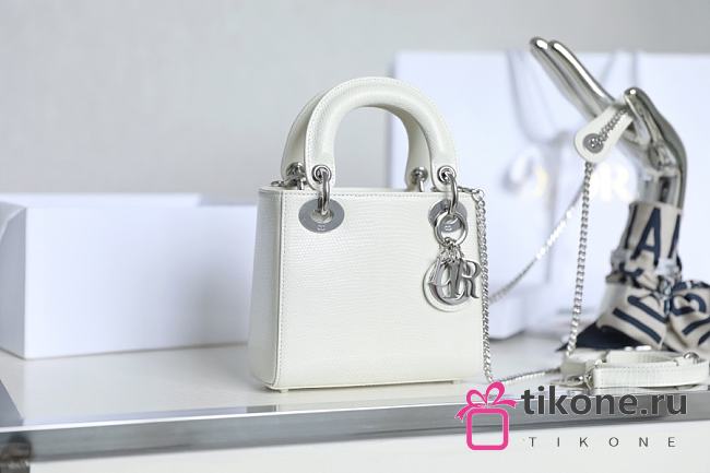 Mini Lady Dior Bag White Mizard Lamskin Silver - 17x15x7cm - 1