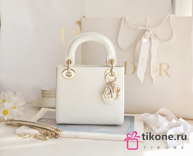 Mini Lady Dior Bag White Mizard Lamskin Gold - 17x15x7cm - 1