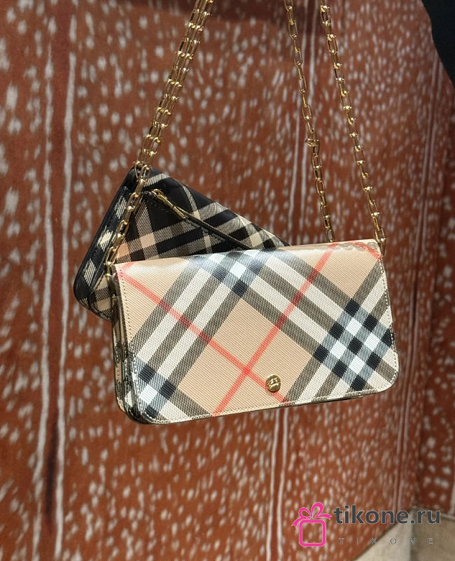 Burberry Check Chain Strap Wallet Beige - 20.5x3x12cm - 1