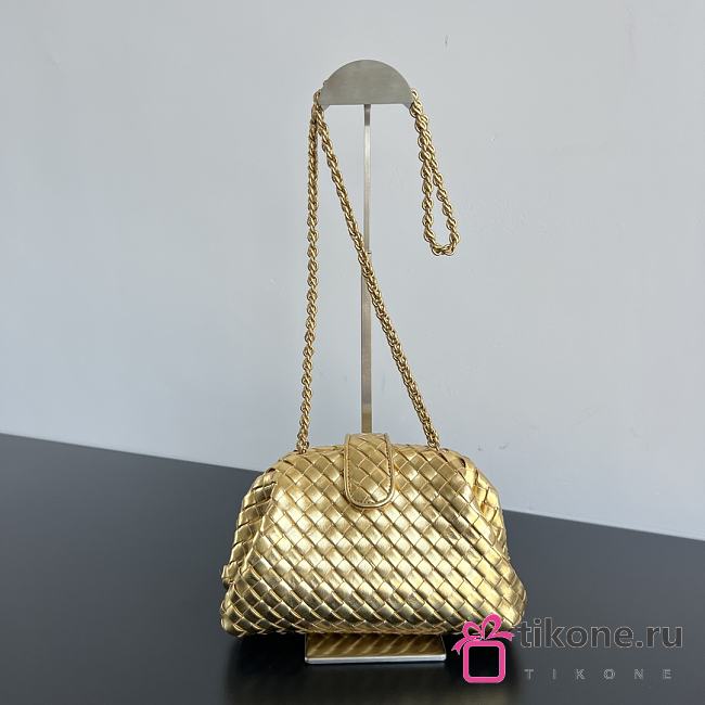 Bottega Veneta Small Lauren 1980 Gold Leather Clutch Bag - 27x15x7.5cm - 1