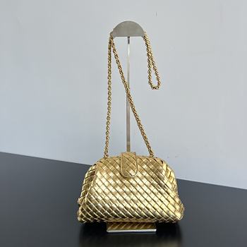 Bottega Veneta Small Lauren 1980 Gold Leather Clutch Bag - 27x15x7.5cm