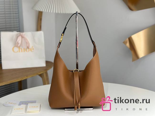 Chloe Small Marcie Hobo Bag In Grained Leather Brown - 29x21.5x9.5cm - 1