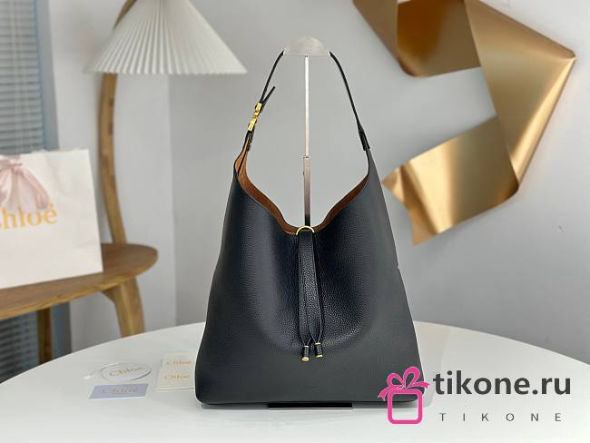 Chloe Marcie Hobo Bag In Grained Leather Black - 36x29x10cm - 1