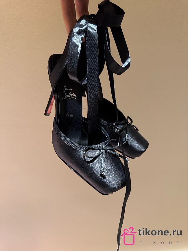 Christian Louboutin Cassia Lace Up 100mm Strappy Pumps Crepe Satin Black - 1