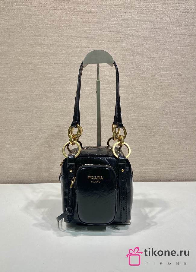 Prada Dangle Leather Top Handle Mini Bag Black - 14.5x14x13.5cm - 1