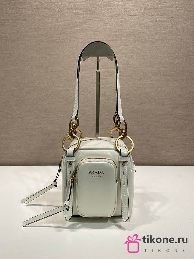 Prada Dangle Leather Top Handle Mini Bag White - 14.5x14x13.5cm - 1