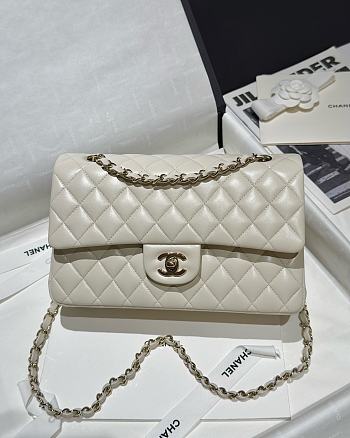 Chanel Classic Off White Lamskin Light Gold Hardware Bag - 15.5×25.5×6.5cm