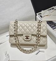 Chanel Classic Off White Lamskin Light Gold Hardware Bag - 15.5×25.5×6.5cm - 5